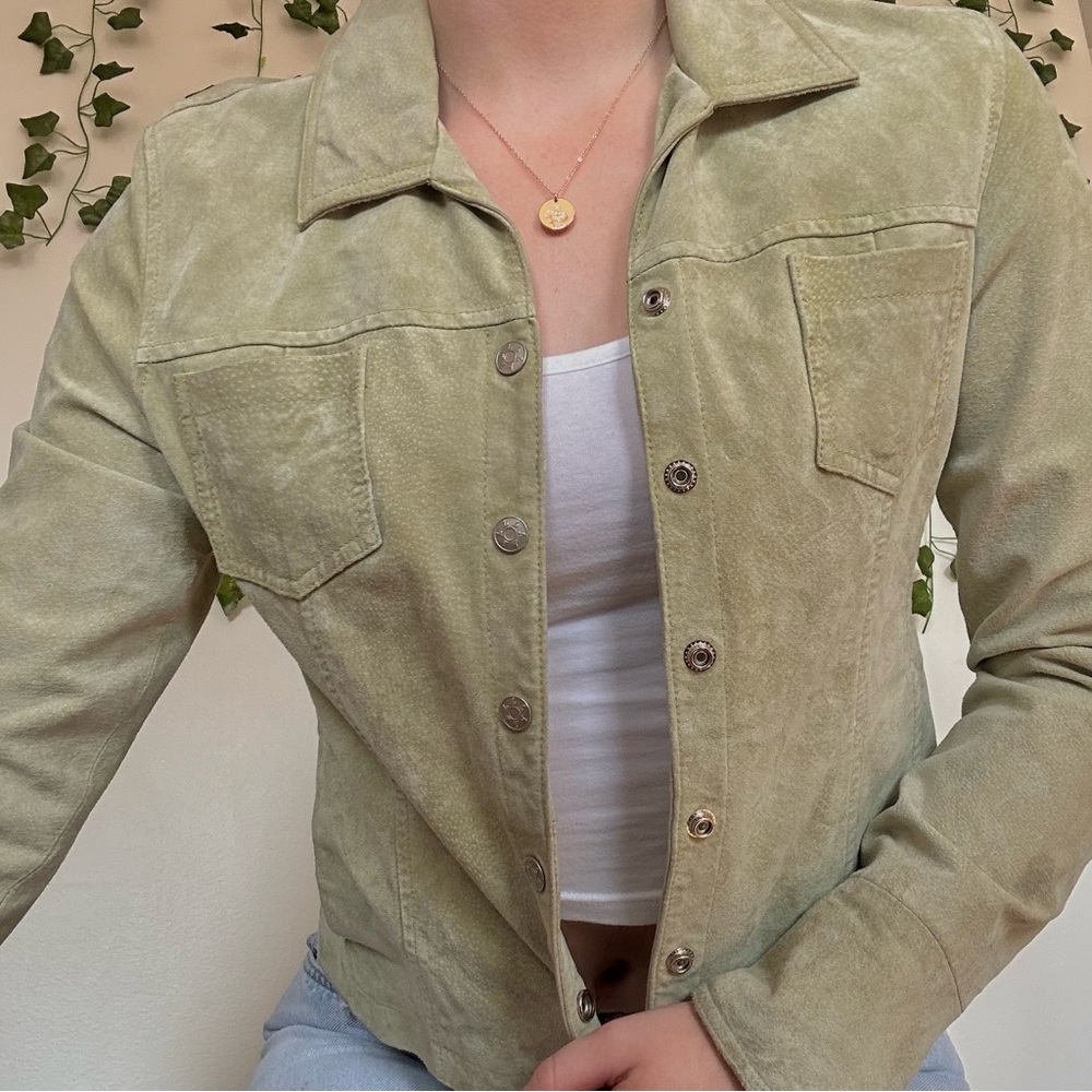 Live A Little Y2K 100% Leather Sage Green Leather Button Jacket